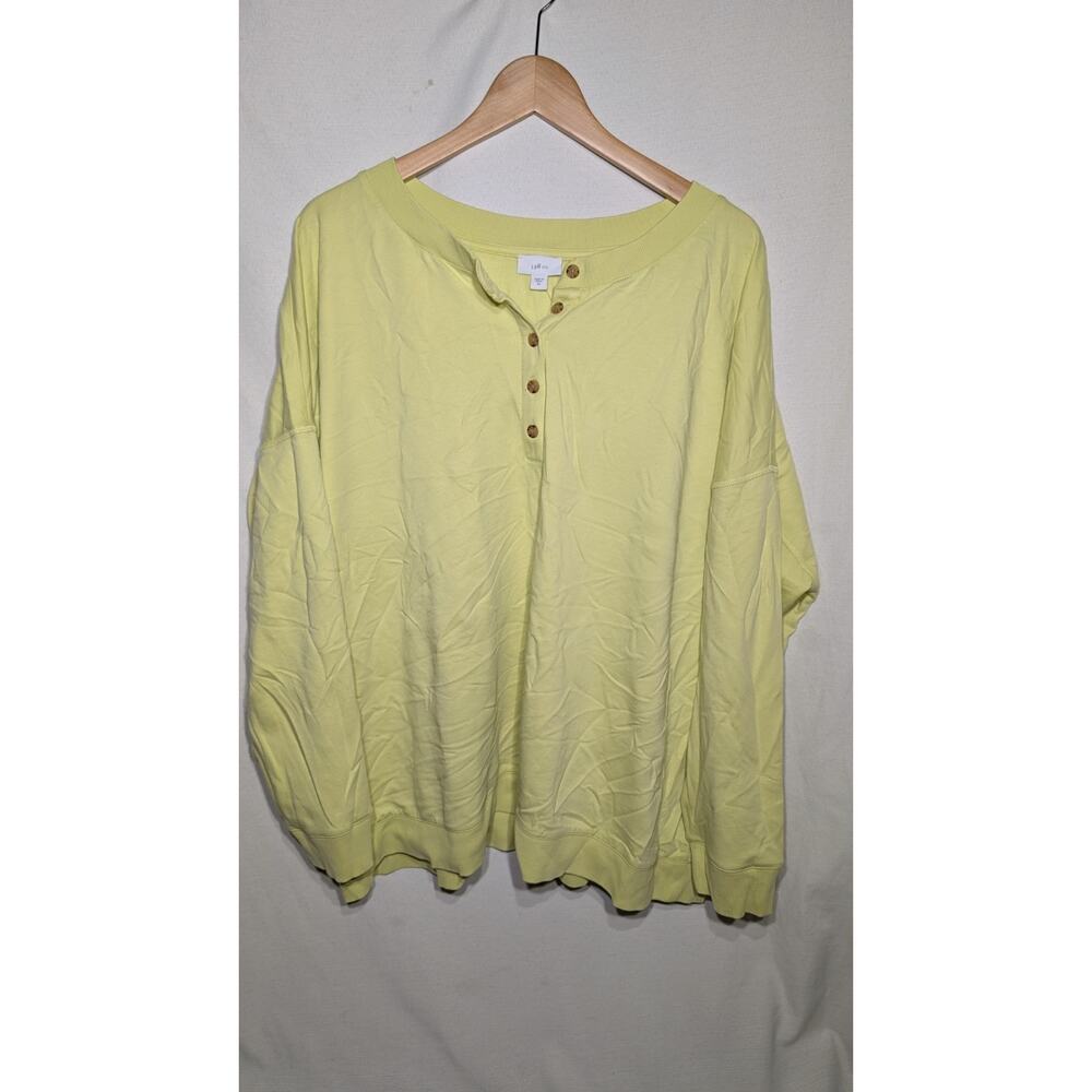 J Jill Fit Womens Long Sleeve Henley Sweater Sz 4X Lime highlighter yellow NWT